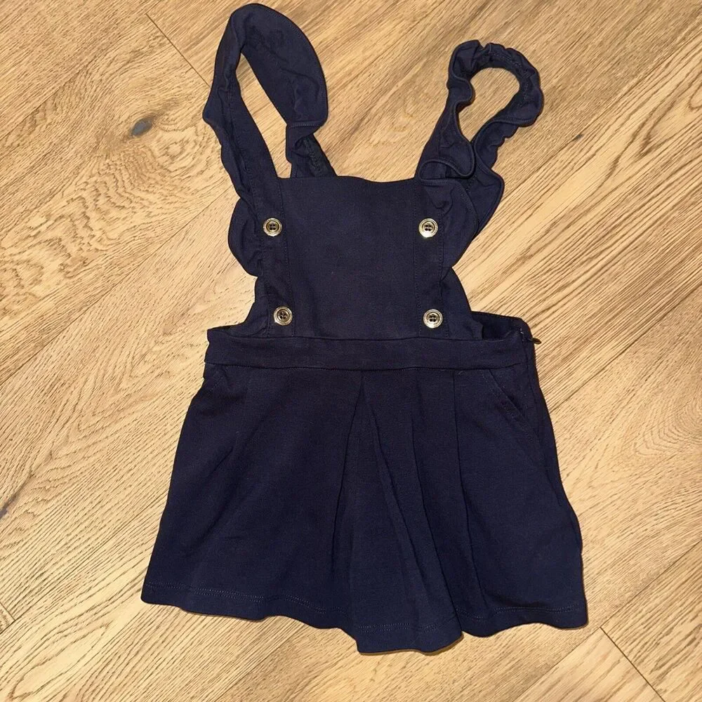 Girls Mayoral Pinafore Shorts, Navy, Size 2 Overalls Coveralls One piece Ruffles